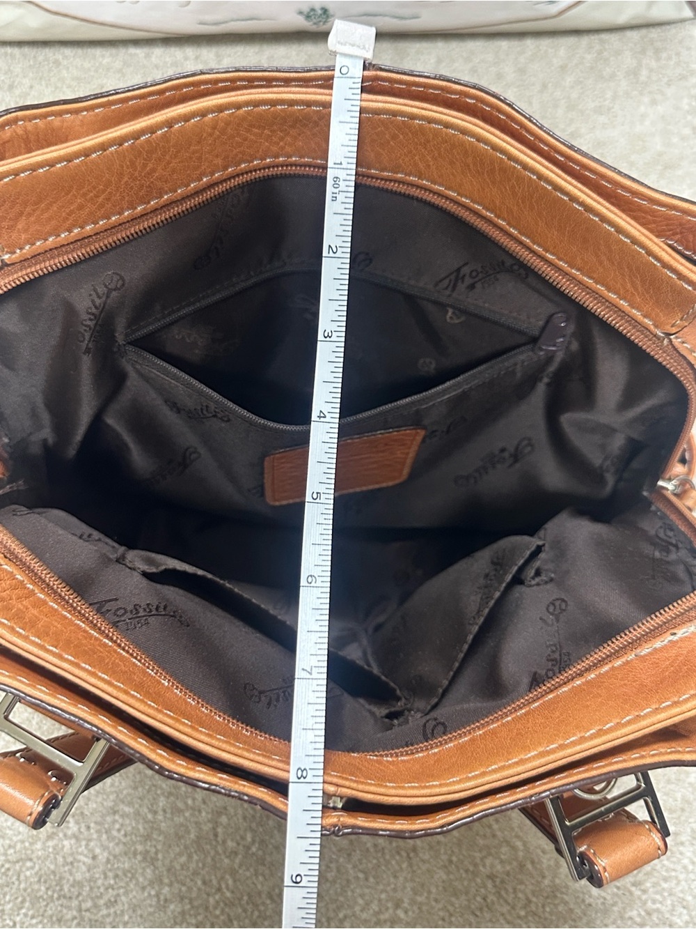 Vintage tan, pebble, leather, fossil shoulder bag dual shoulder straps - Picture 10 of 16